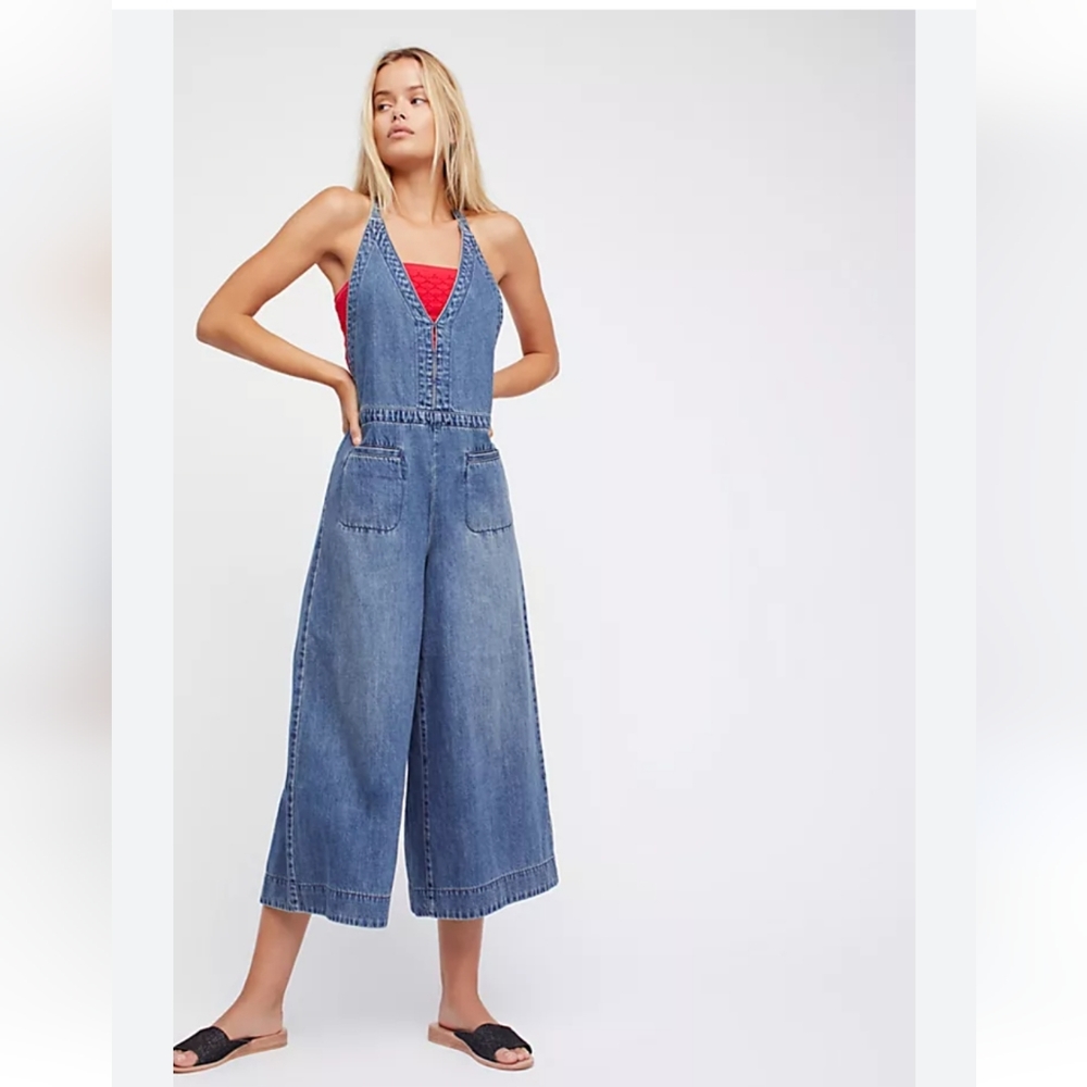 Free People Great Reflection Denim One Piece Jumpsuit Overalls